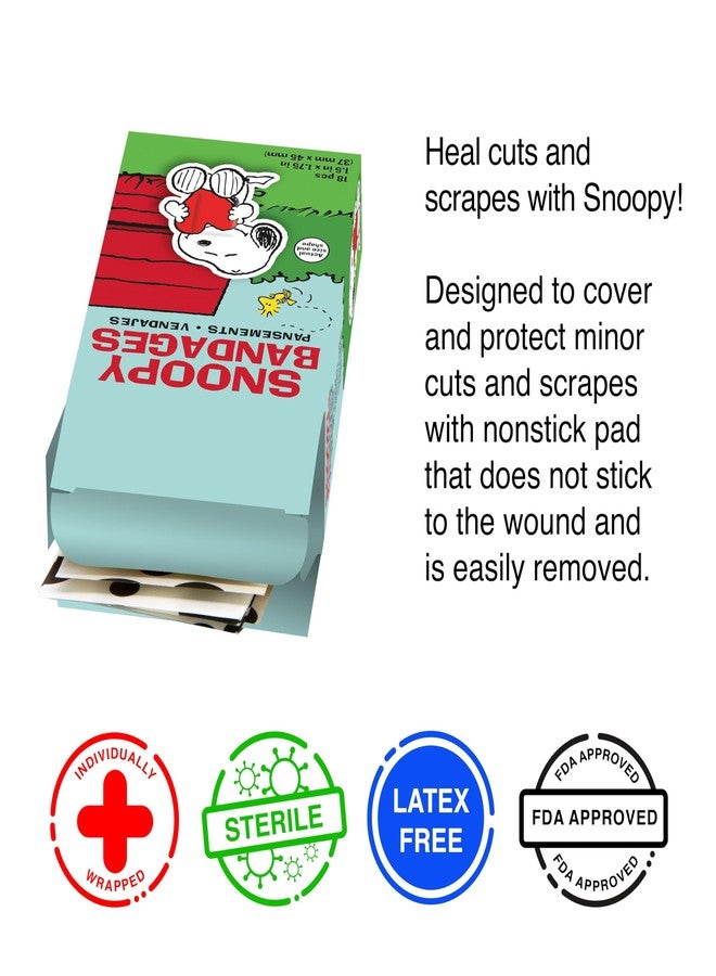 GAMAGO Peanuts Snoopy Adhesive Bandages - Set of 18 Individually Wrapped Self Adhesive Bandages - Sterile, Latex-Free & Easily Removable - Funny Gift & First Aid Addition - Image 3